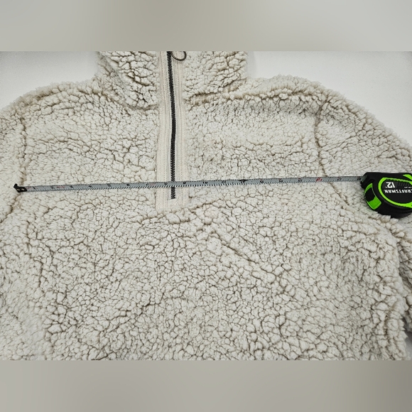 Cozy Sherpa Women's Large Off White Beige 1/4 zip Fleece PullOver With Pockets - Picture 8 of 16